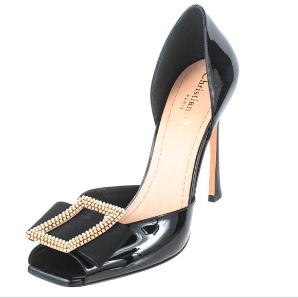 NIB Auc Dior Dior Idylle patent calfskin white resin pearls Bow Peep Toe heels - Picture 7 of 14